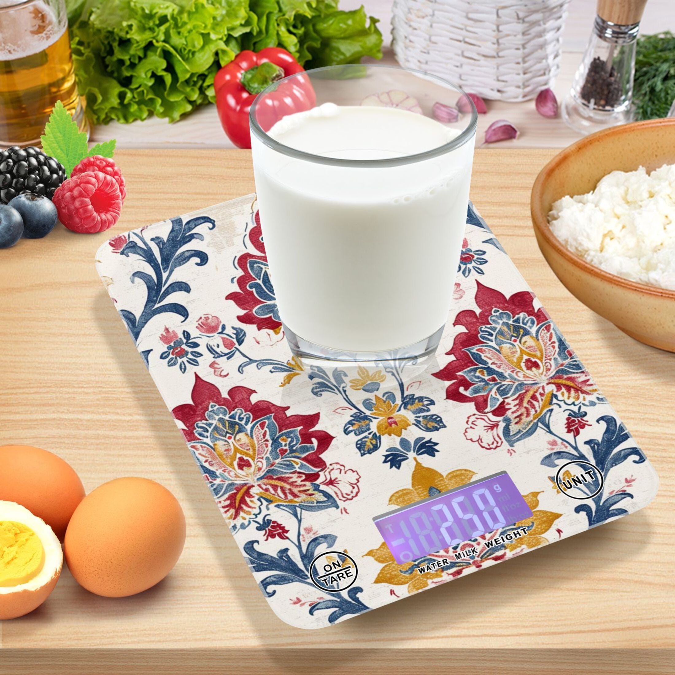 Totem Floral Vintage Food Scale Digital Kitchen Scale Waterproof Tempered Glass Tare Function 11 lb for Baking Cooking Meal Prep