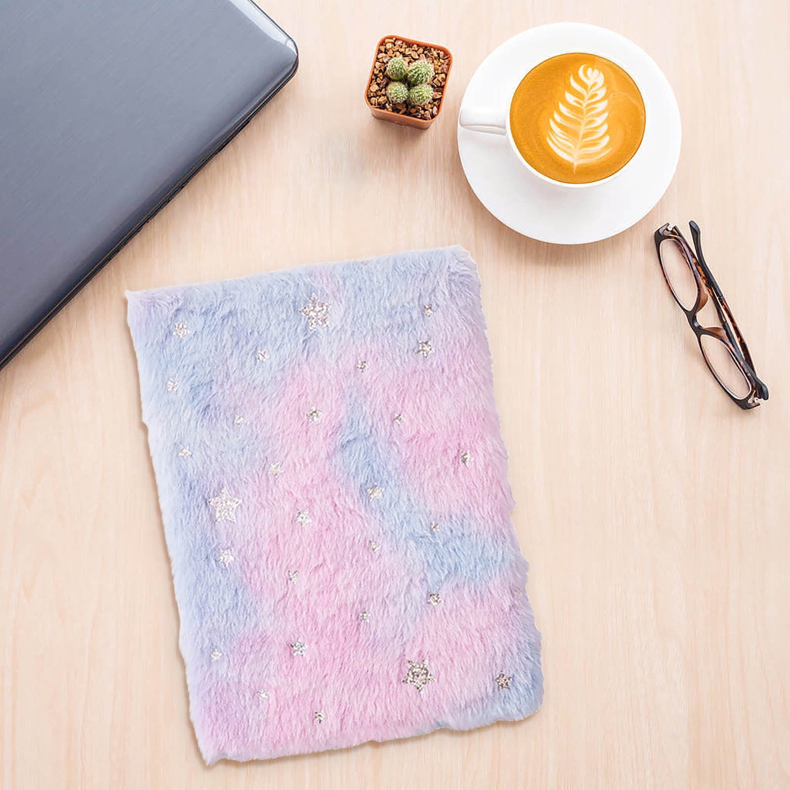 Fluffy Notebook, A5 Notebook Fuzzy Journal Cute Plush Covered Diary Notepad Gradient Colored Writing Drawing Note Taking80 Pages