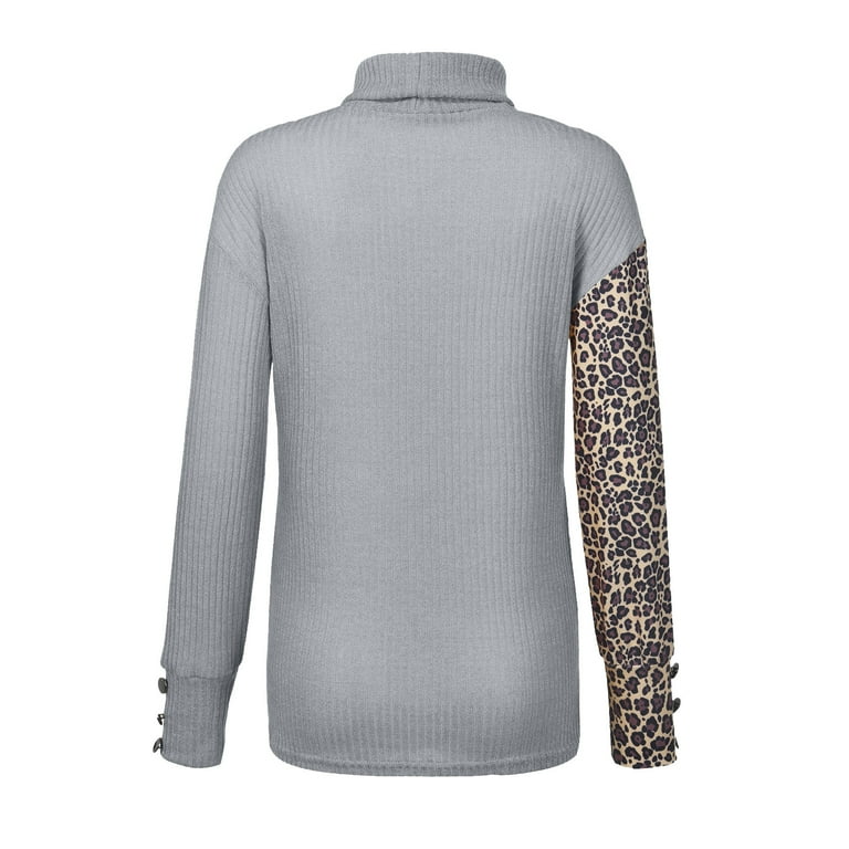DeHolifer Womens Sweaters Fashoin Leopard Print Patchwork Long