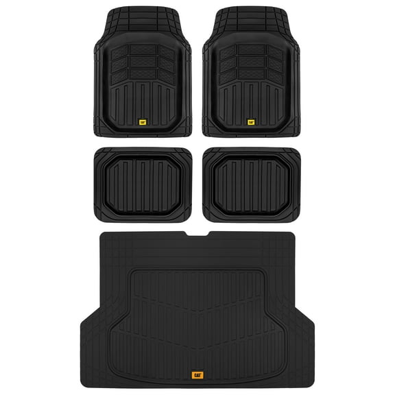 Caterpillar XL Series Heavy-Duty Rubber Floor Mats & Cargo Trunk Liner for Car SUV Van Sedan, Black - Odorless Trim to Fit, All Weather Deep Dish, Total Dirt Protection