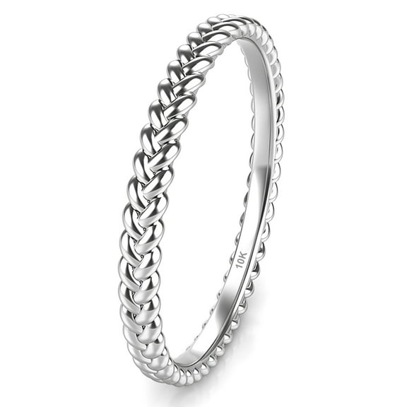 Sz 7.0 Solid 10K White Gold 2MM Eternity Braided Rope Stackable Comfort Fit Wedding Band Ring