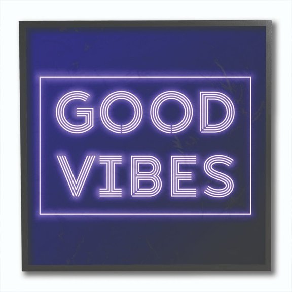 Stupell Industries Neon Good Vibes Fashion Modern Purple Word Design Framed Giclee Texturized Art by Dawn Vietro