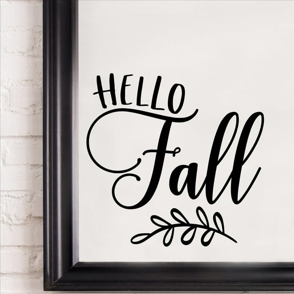 Hello Fall Vinyl Lettering Wall Decal Thanksgiving Decor Fall Decals Autum stickers Size: 8"H x 8.5"L - Color: Black