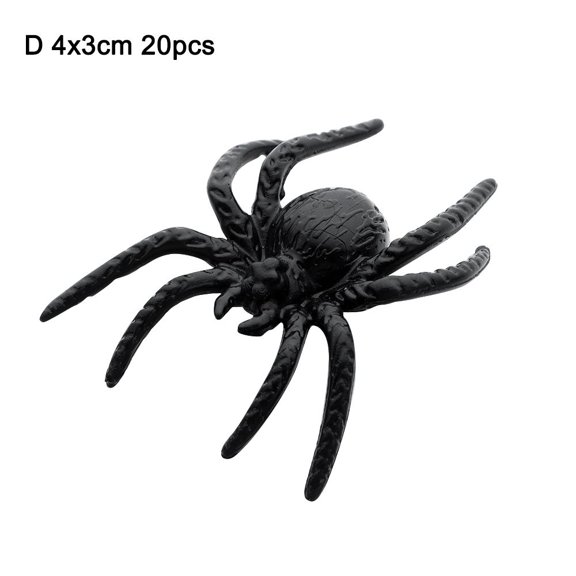 20Pcs/Pack Black Spider Web Halloween Decorative Spiders Prank Toys Haunted House Prop Plastic Fake Spider D 4X3CM 20PCS