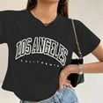 thumbnail image 2 of T Shirts for Women Novelty Los Angeles Letter Printed Crop Tops Short Sleeved Round Neck Classic Fit Workout Pullover Shirts, 2 of 5