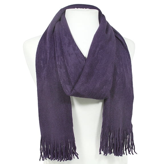 Scarf - Solid print  with Fringers women's Muffler Scarf - Purple - SF-VS0192PU