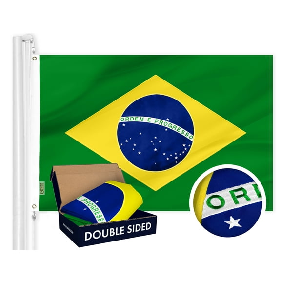 G128 – Brazil (Brazilian) Flag | 3x5 feet | Double Sided Embroidered 210D – Indoor/Outdoor, Brass Grommets, Heavy Duty Polyester