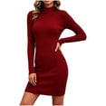 thumbnail image 3 of YTCAMLO Ribbed Knit Sweater Dress for Women Casual Long Sleeve Mock Neck Bodycon Dress Stretch Slimming Fall Winter Mini Dress, 3 of 7