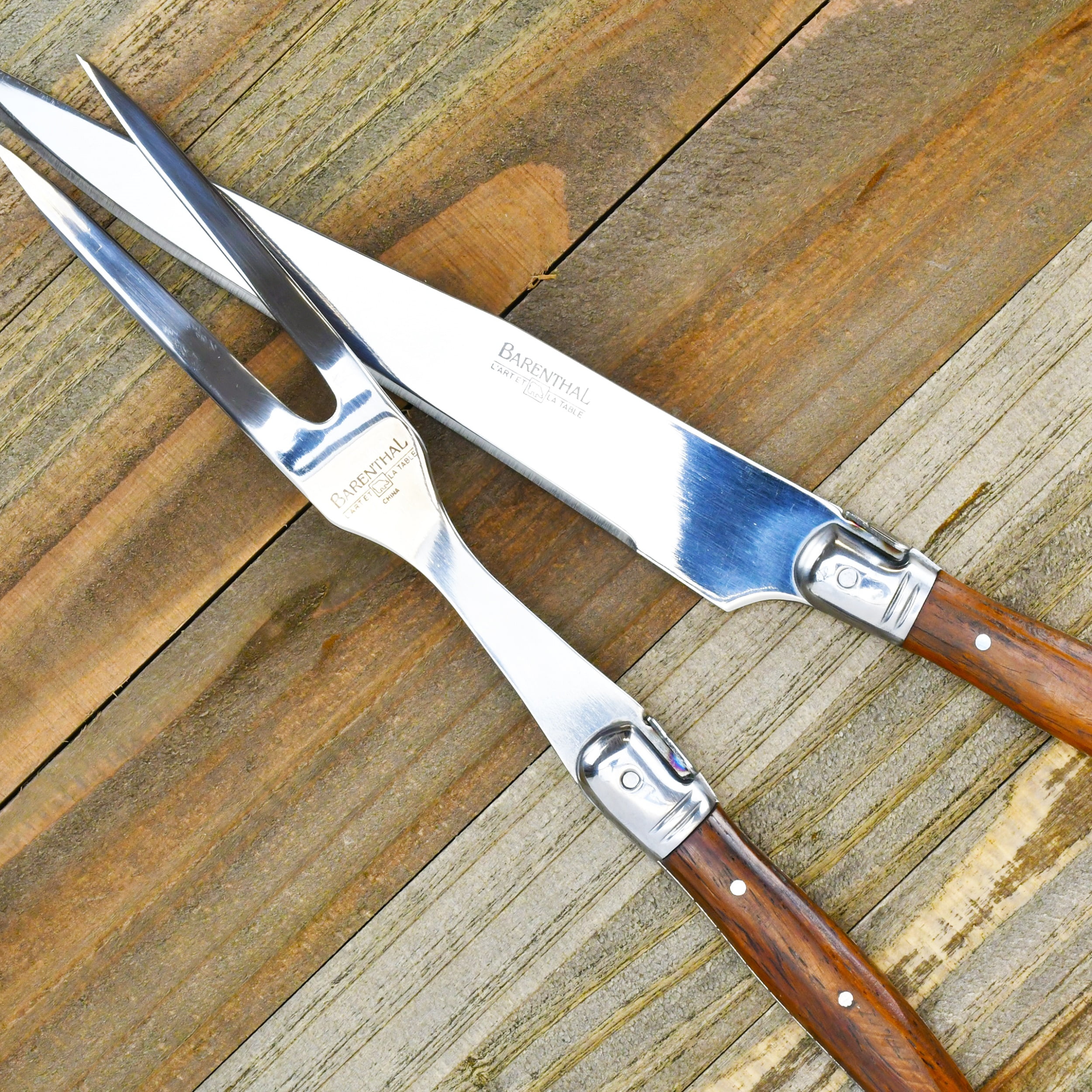 Barenthal Laguiole Inspired 2-pc. Stainless Steel Carving Fork and Knife Set with Natural Wood Handles