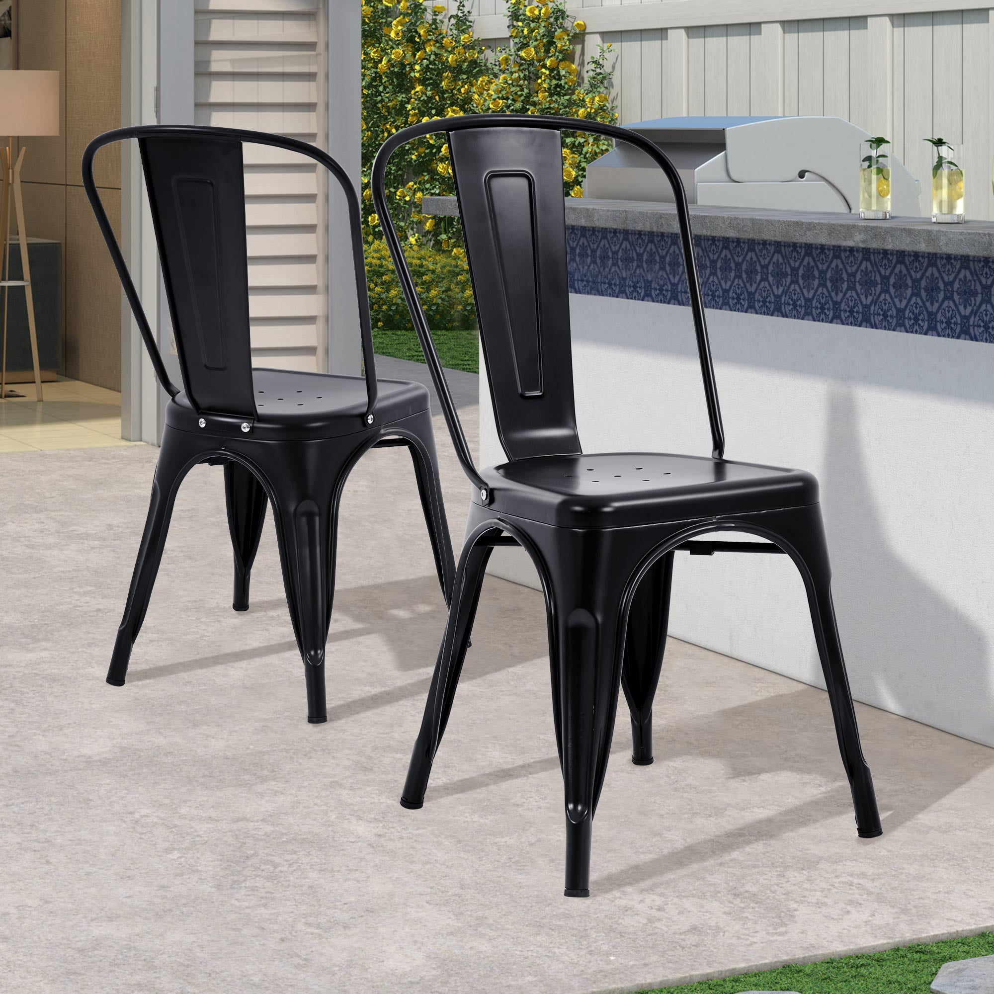 CL.HPAHKL Dining Chairs Set of 4, Metal Kitchen Chairs 330LBS Weight Capacity, Stackable Indoor Outdoor Chairs for Kitchen Dining Room Café Restaurant Bistro Patio Bar Chairs, Black