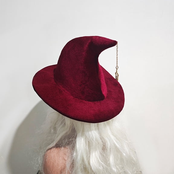 SDJMa Velvet Witch Hat with Star Ornament for Women Halloween Party Headwear Accessory