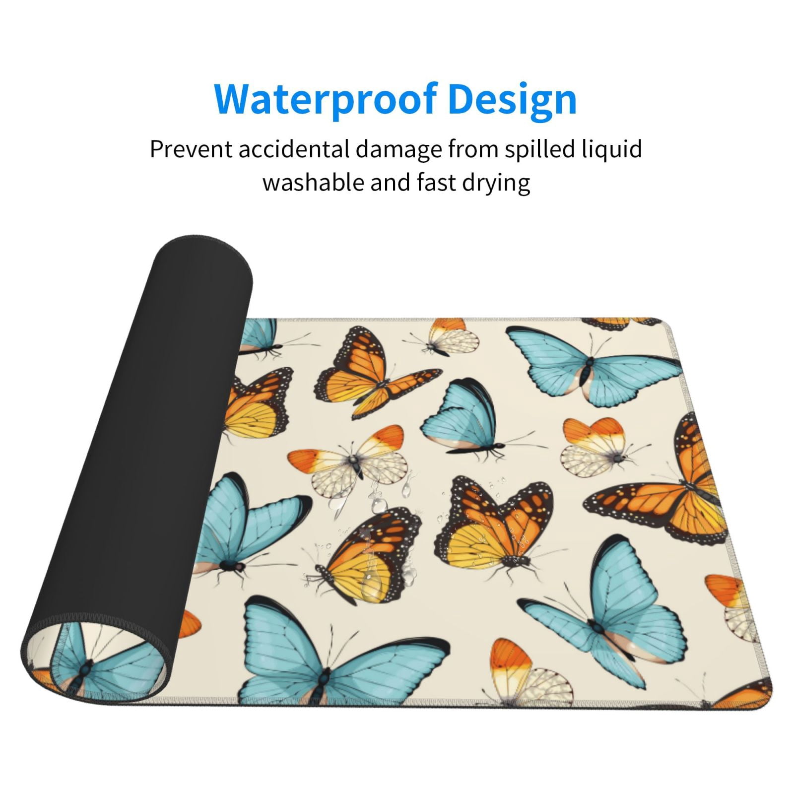 Naloa Butterflies Gaming Mouse Pad Large Mouse Mat Long Extended Desk Pad Non-Slip Rubber Mice Pads Stitched Edges Thin Pad (16x29.5 Inch)