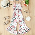 thumbnail image 3 of Mikrdoo Kids Girls Jumpsuits 100% Polyester Straps Summer 8Y,9Y,10Y,11-12Y Floral Print Round Neckline Bell-bottoms Trousers Jumpsuit Overall 9 Years White, 3 of 7