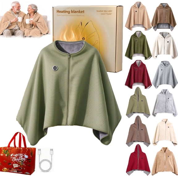 Heated Shawl Wraps for Women, Rechargeable Cordless Heated Blanket Shawl with 3 Heating Levels,Portable Wearable Blanket with Zipper for Home Office Travel
