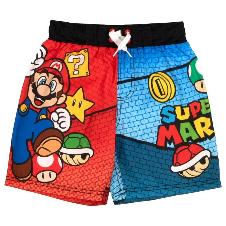 Nintendo Super Mario Bros Boys Shark Print Rash Guard with Swim Trunks 2 Piece Set Sizes 4 12
