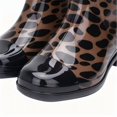 thumbnail image 5 of Women Floral Leopard Print Glossy Mid Calf Rain Boots Low Block Heel Non Slip Waterproof PVC Wellies for Gardening Daily Rainy Fashion Outfits Brown 40, 5 of 9