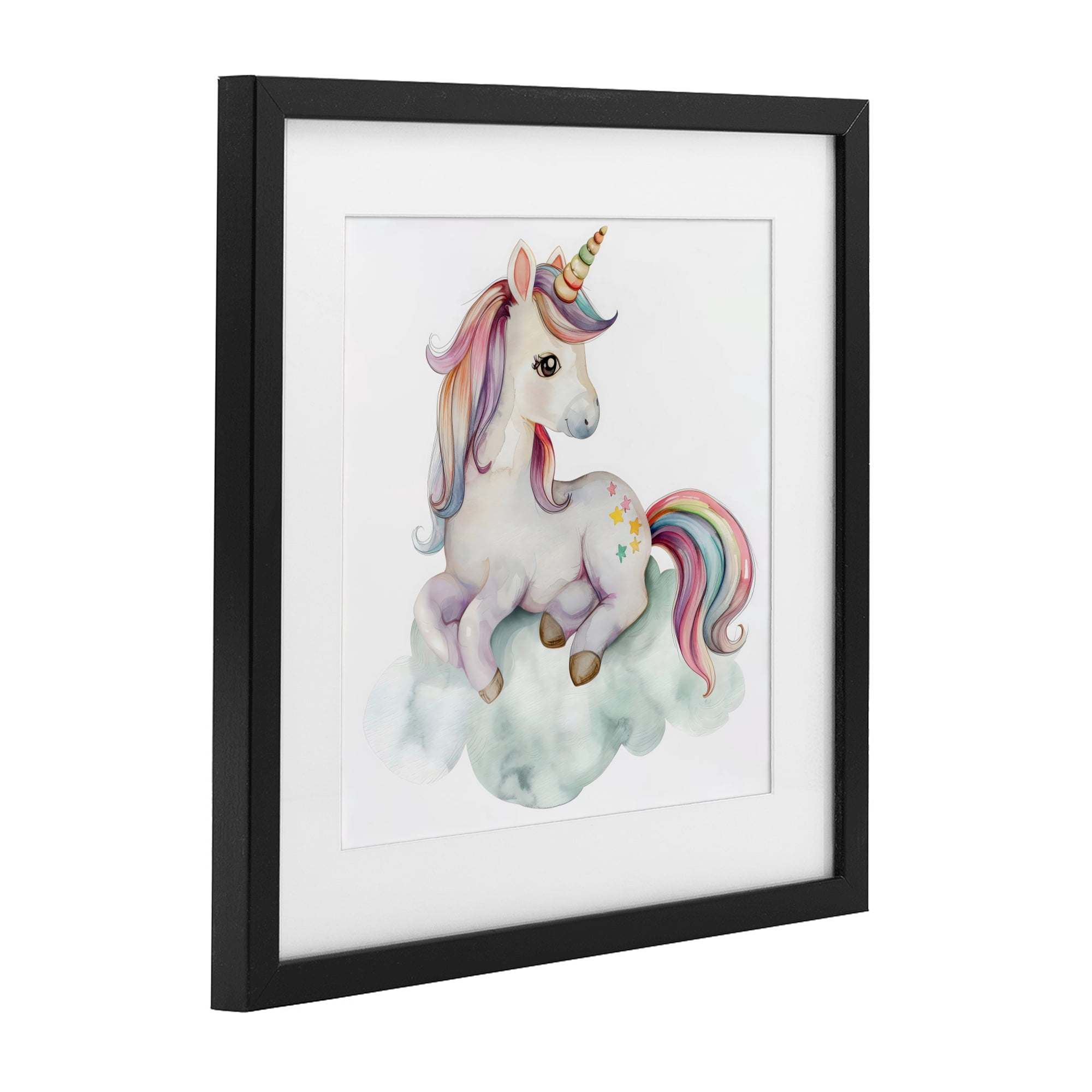 Stupell Industries Rainbow Unicorn on Cloud Black Framed Print Under Glass, design by Creative Studio
