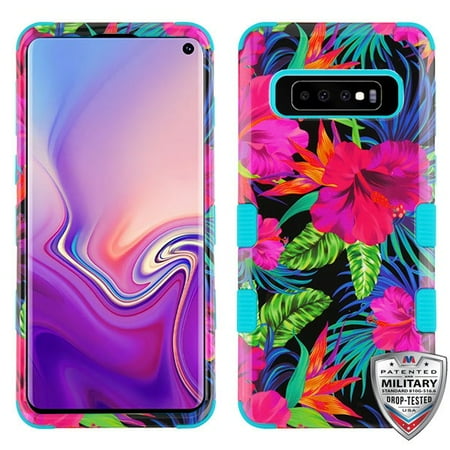 Samsung Galaxy S10 Phone Case Tuff Hybrid Shockproof Impact Rugged Rubber Dual Layer Hard Soft TPU Protective Hard Cover Rubberized Colorful Hibiscus Flowers Case for Samsung Galaxy S10 (6.1