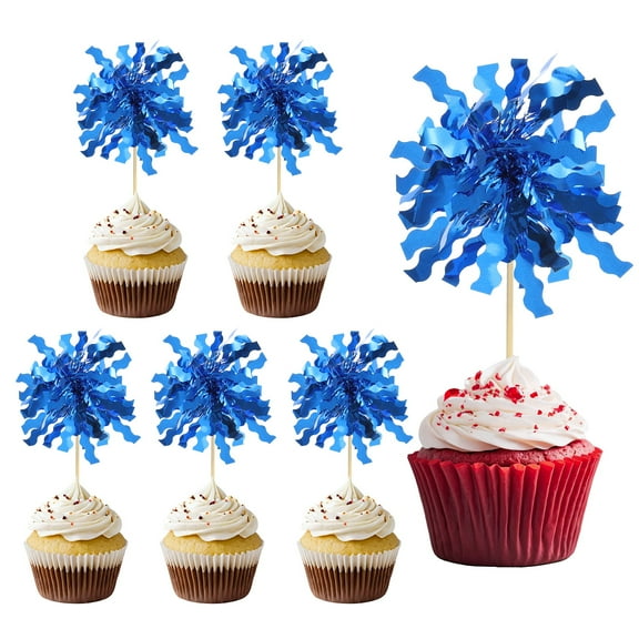 Firework Cupcake Toppers, 30 Pcs Sparkle Tassel Cupcake Picks Birthday Party Graduation Wedding Foil Decor Cocktail Food Fruit Toothpicks Christmas, Dark Blue