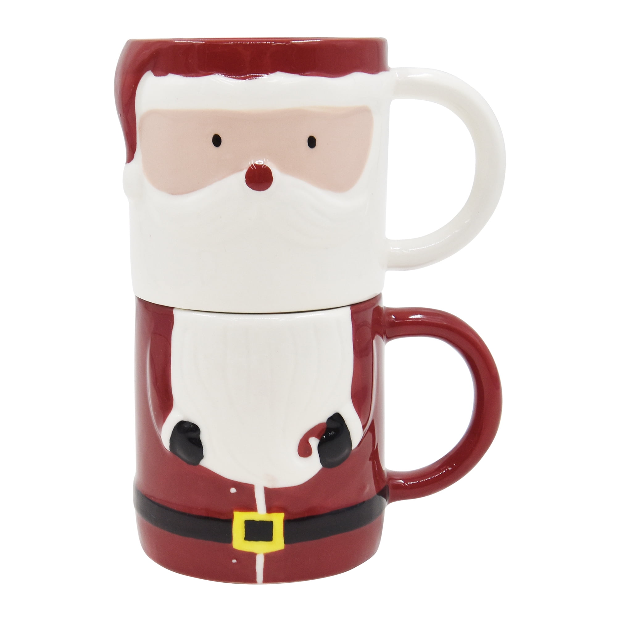 Holiday Time 2 pack Stoneware Christmas Santa Claus Stacked Mug, 22.4 oz, Festive Drinkware
