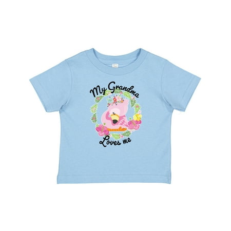 

Inktastic Baby Flamingo My Grandma Loves Me with Flower Wreath Gift Baby Boy or Baby Girl T-Shirt
