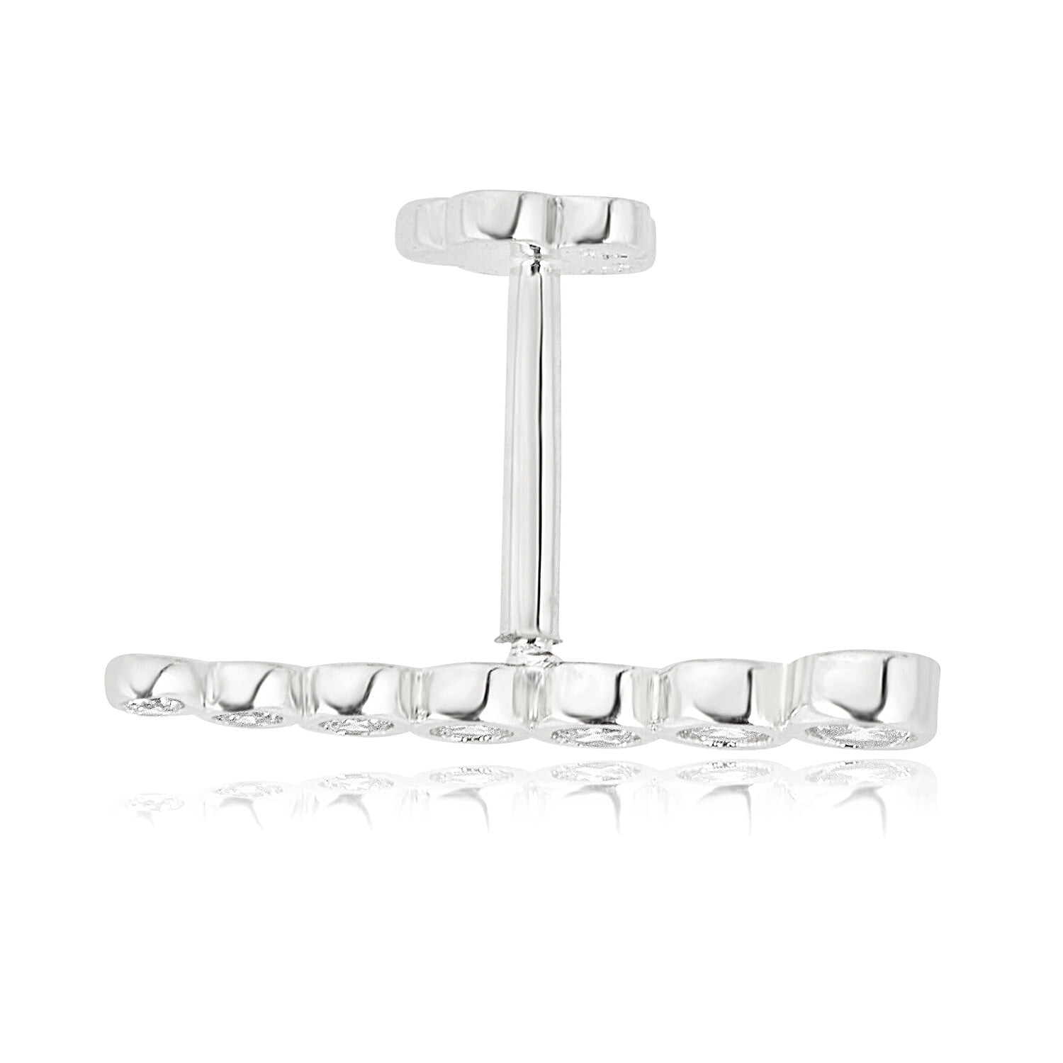 AVORA 14K White Gold Graduated Bezel-Set Simulated Diamond CZ Curved Bar Cartilage Piercing Flat Back Earring Body Jewelry (18 Gauge)