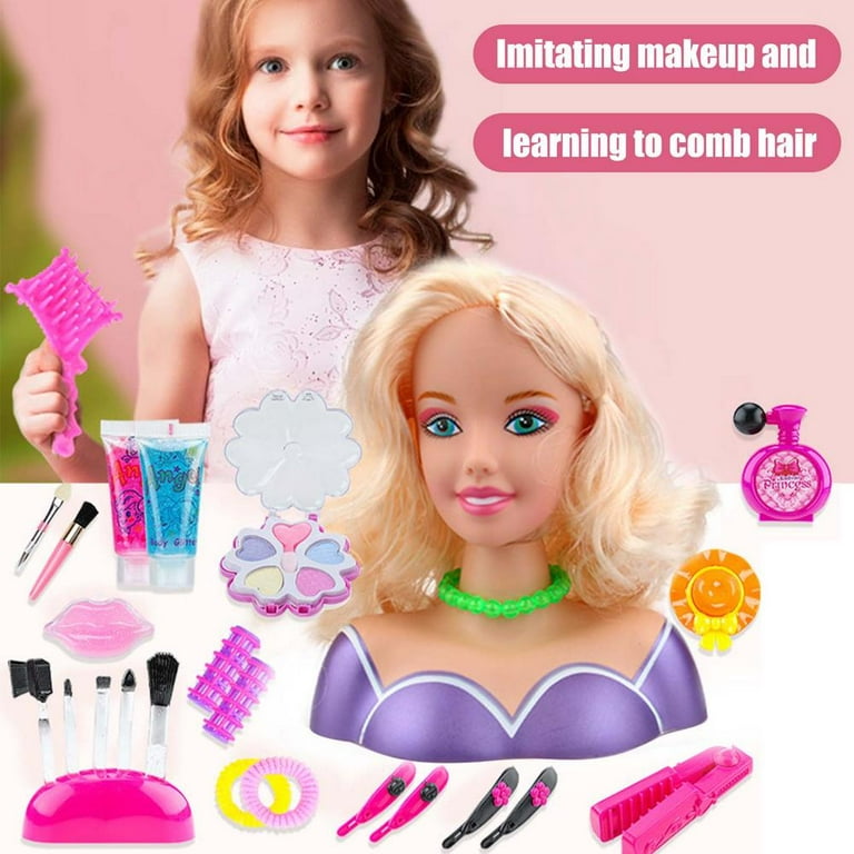 Vivee Styling Head Doll for Girls, 35pcs Children Makeup Pretend Playset Deluxe Hairstyle Head Makeup Toys with Hair Dryer Accessories, Newest
