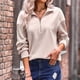 thumbnail image 2 of Blusa con cremallera para mujer, cuello en V, empalme simple, manga larga, hombro caído, sudadera con cremallera para mujer, albaricoque L, 2 of 5