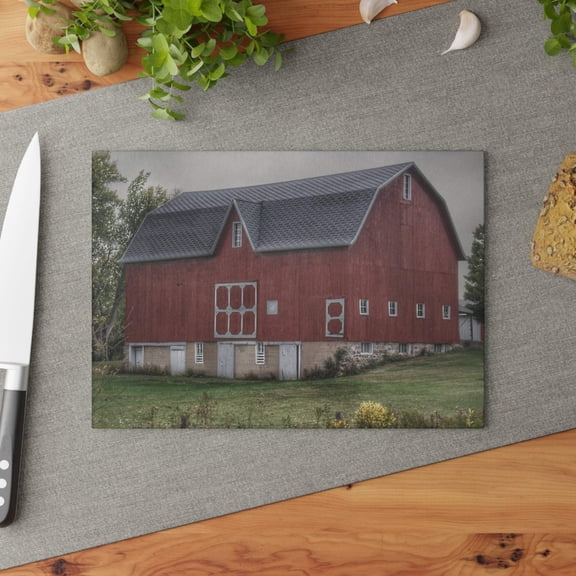 U R There Photography Vassar Road Red I Rustic Farmhouse Tempered-Glass Cutting Board 8"x 11"