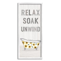 Stupell Industries Relax Soak Unwind Bathroom Phrases Sunflower Tub, 10 x 24, Design by Natalie Carpentieri