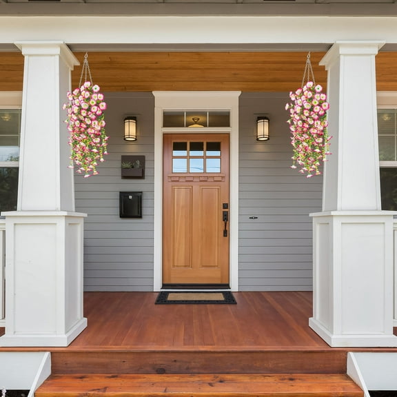 Tupukom Artificial Hanging Flowers Plants Fake Outdoor Flowers Fake Silk Daisy Flower Planter UV Resistant Look Real for Outside Patio Porch Home Summer Decor