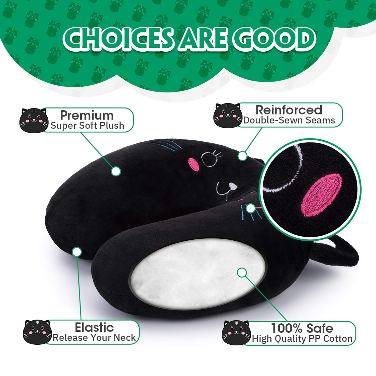 Kids Neck Pillow For Traveling - Travel Accessories For Airplane, Road Trip  - Chin Supporting To Stop Head From Falling Forward - Cute Mouse Animal Co