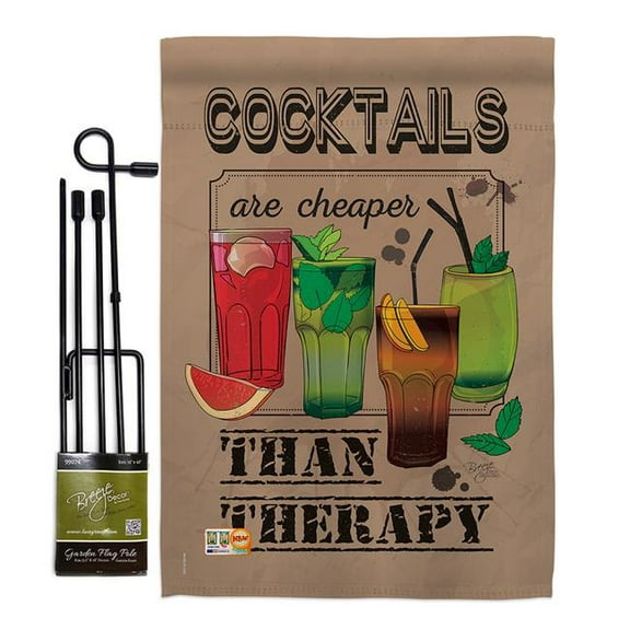 Breeze Decor BD-WI-GS-117035-IP-BO-D-US14-BD 13 x 18.5 in. Cocktails are Cheaper Happy Hour & Drinks Wine Impressions Decorative Vertical Double Sided Garden Flag Set with Banner Pole