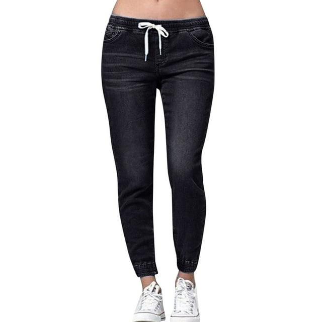 Teissuly Jeans for Women Elastic Plus Loose Casual Drawstring Plus Cropped, Size S-5XL