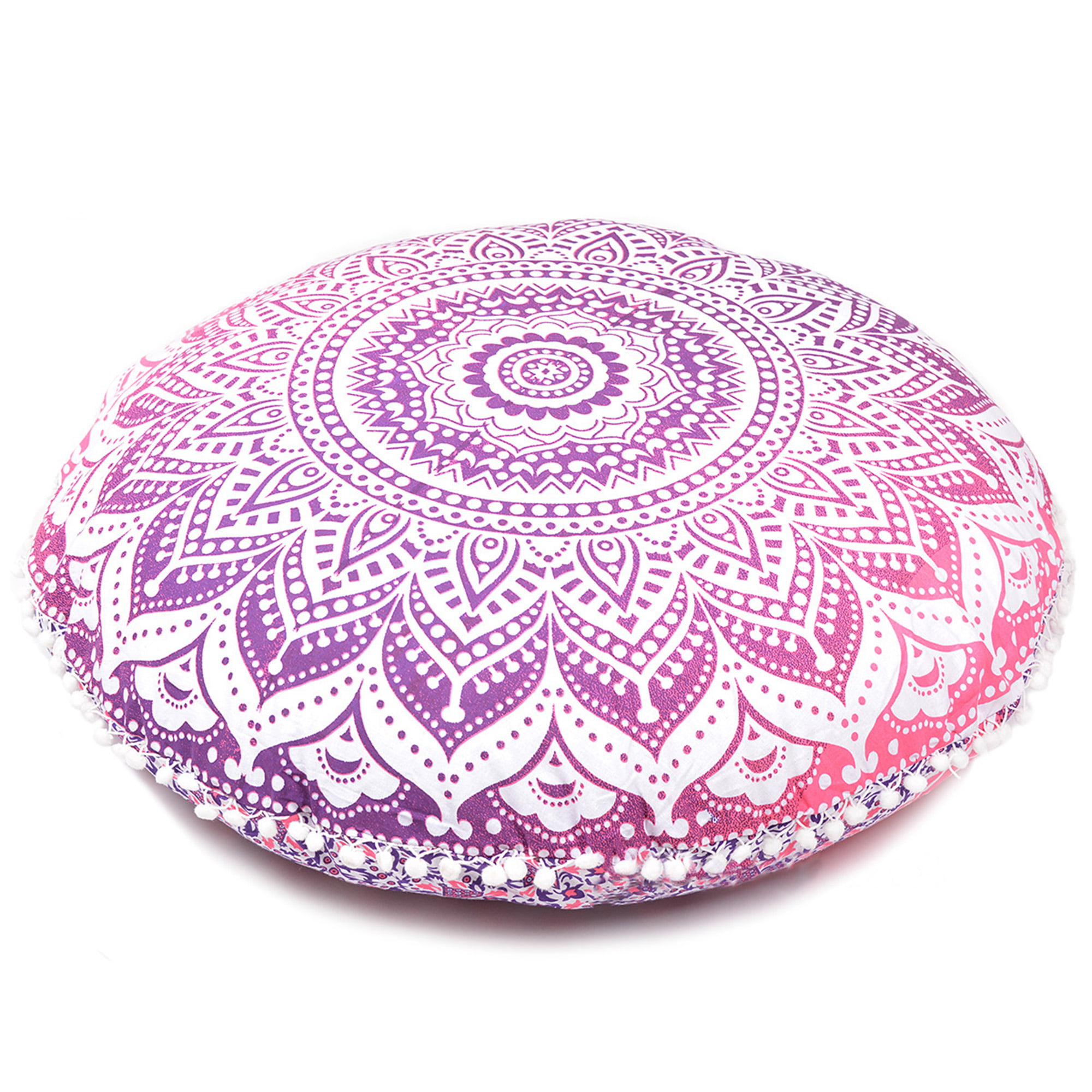 New Indian Handmade 32'' Round White Black Floral Mandala Cushion Cover Floor Decorative Covers Maditation Cushion Cover