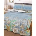 thumbnail image 3 of Quilts Full Size Bedding Set, Summer Beach Starfish Lightweight Quilted Comforter, Blue Coastal Ocean Conch Wood Grain Soft Reversible Bedspread Coverlet with Pillow Covers for All Season, 78" x 90", 3 of 7