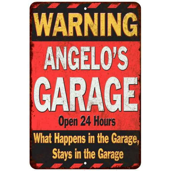 ANGELO'S Garage Warning Man Cave Wall Decor 8 x 12 High Gloss Metal 208120030329