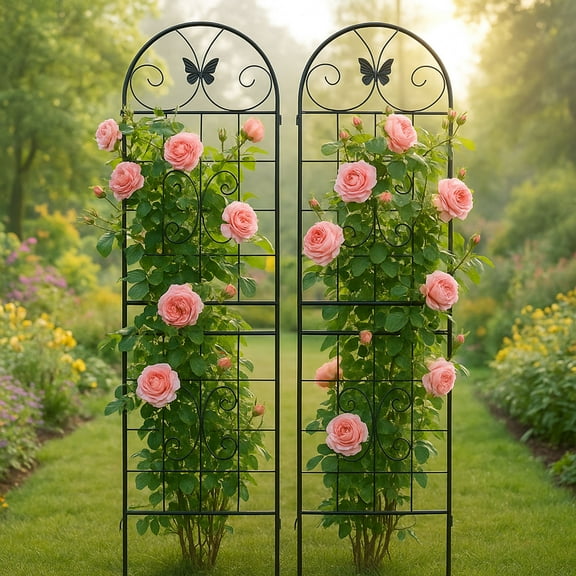 S-HOME Metal Garden Trellis Set, Rust-Resistant Finish, 2 Pack for Climbing Plants and Flowers, Outdoor