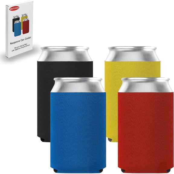 4 count 12oz Standard Can Sleeves Insulators Sleeves Standard Can Covers 12OZ Bottle Sleeves Coolers Holder Non-slip Neoprene Can Coolier Sleeves (Black/Red/Yelllow/Blue)