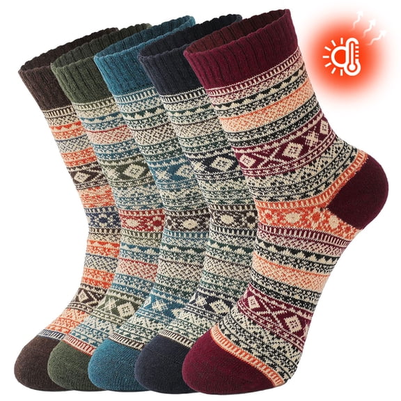 5 Pairs Socks for Men & Women Four Season Breathable Crew Socks Soft Knit Calf Socks for All Year Wear,Multicolor
