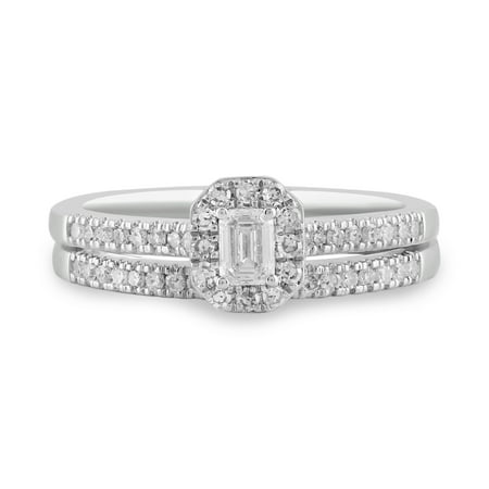 Brilliance Fine Jewelry Sterling Silver 1/2ct Emerald Lab Grown Diamond Bridal Ring Set