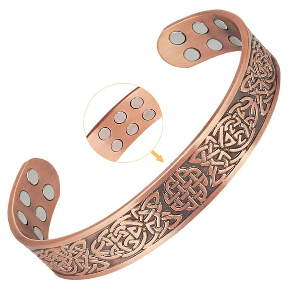 Vagzen 18X Magnetic Copper Cuff Bracelet for Men, Owl Relief Pattern, Adjustable, Gifts for Husband
