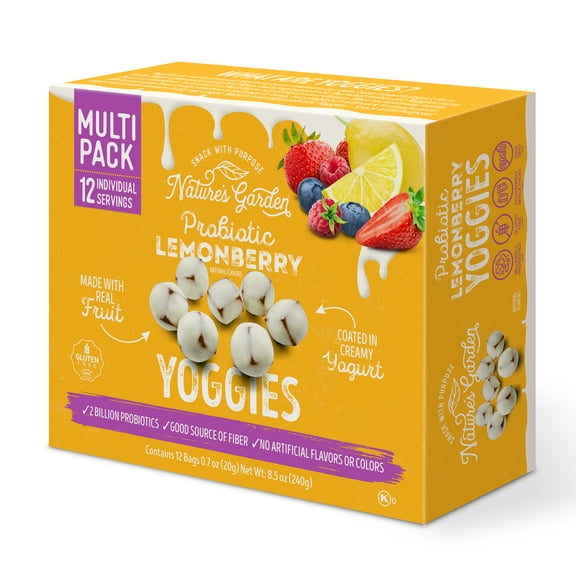 Nature's Garden, Probiotic Lemonberry Yoggies, Gluten- Free, Non-GMO, Soft Chew, Fruit Snacks, 0.7 oz, 12 Count