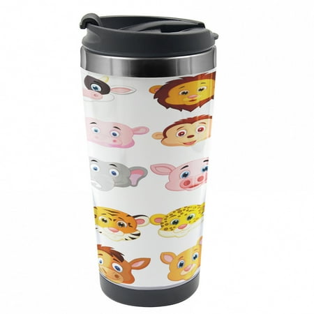 

Cartoon Travel Mug Farm Safari Animals Kid Steel Thermal Cup 16 oz by Ambesonne