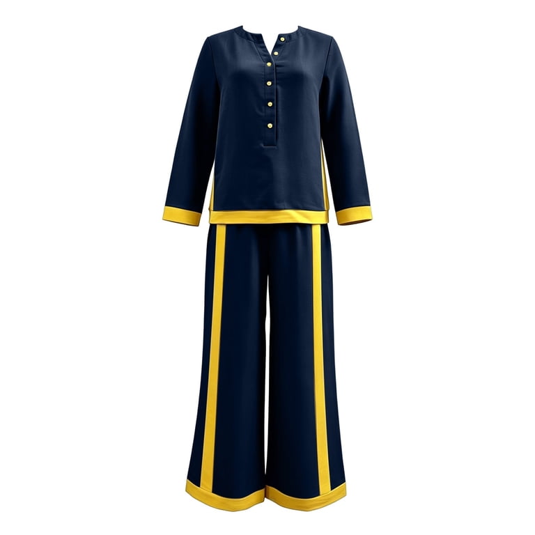 Mifsaly Womens 2 Piece Lounge Set Button Down Blouses and Wide Leg ...