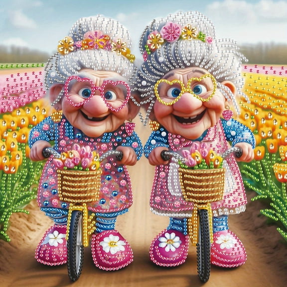 5D DIY diamond art painting kit, pick flowers elderly girlfriends special shape diamond canvas, namely can decompression relaxation and can be used for home wall decoration