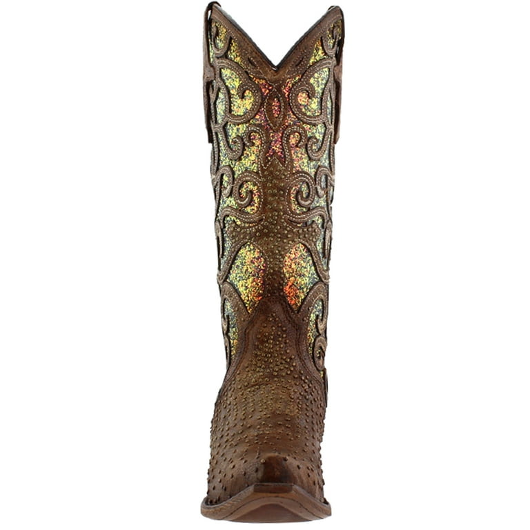 Corral Women s Cognac Glitter Inlay Western Boots Snip Toe