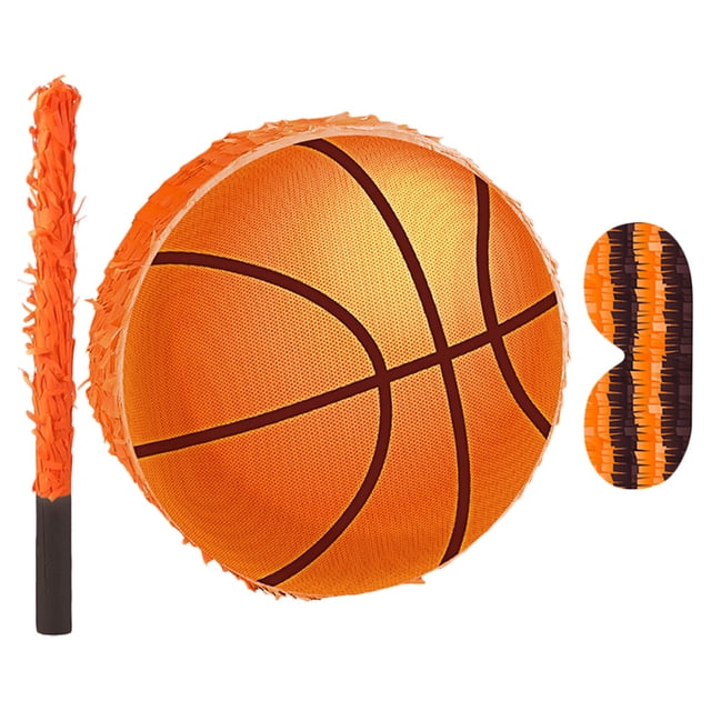 IFANLANDOR Durable Basketball Pinata with Stick and Blindfold Orange Crepe Paper Decoration for Birthday Party