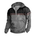 thumbnail image 2 of Mens Western Aztec Navajo Print Quarter Zip Hoodie Heavyweight Fleece Lined Muscle Fit Long Sleeve Pullover Sweatshirt Kangaroo Pocket Drawstring Hood Warm Fall Winter Streetwear Gray 2XL, 2 of 4