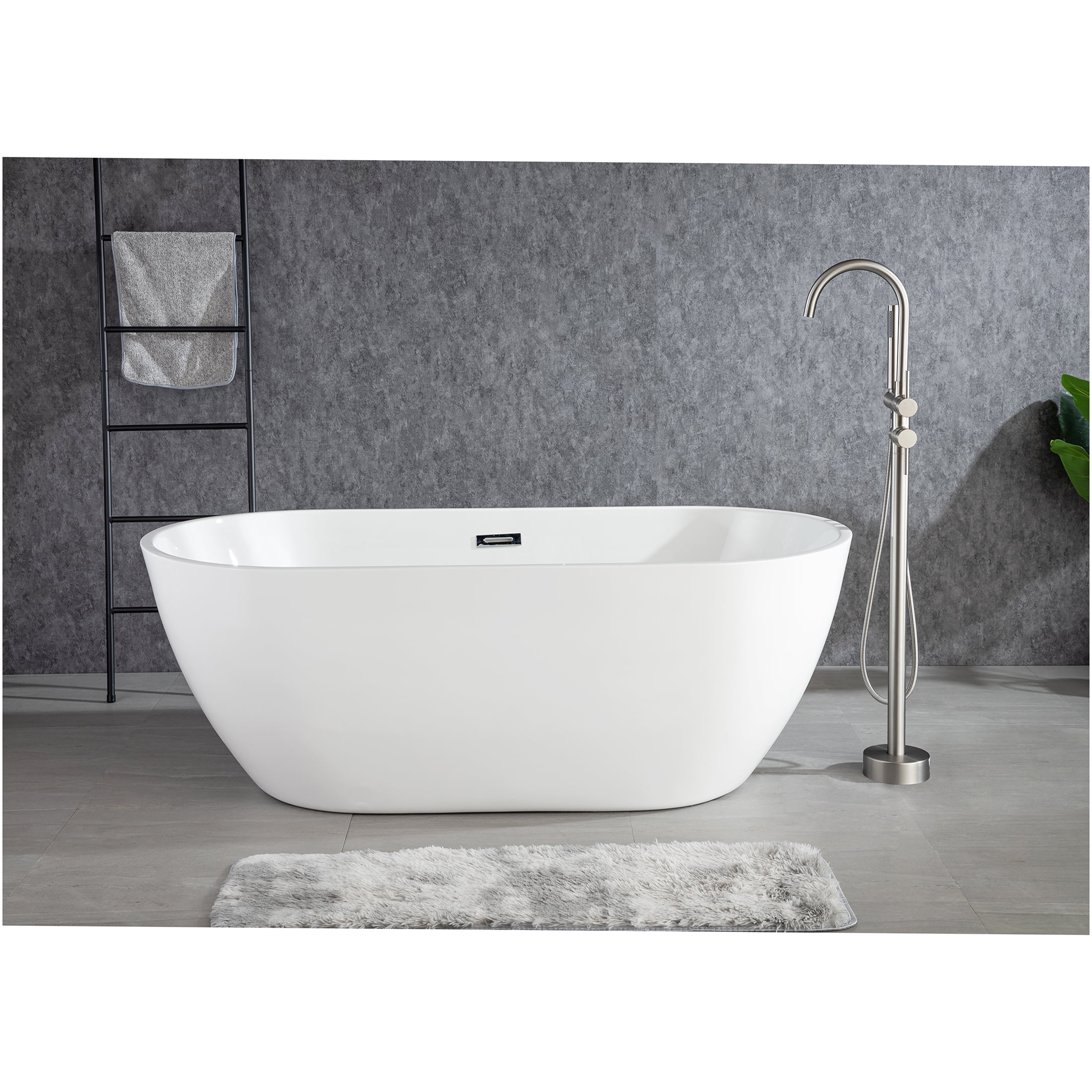 JERFIT Floor Mounted Single Handle Freestanding Tub Filler with Hand Shower, Brushed Nickel Stainless Steel Bathtub Faucet
